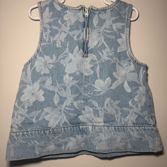 Zara Girl's Flower Denim Sleeveless‎ Top Light Blue Size 9-10 - Picture 2 of 3